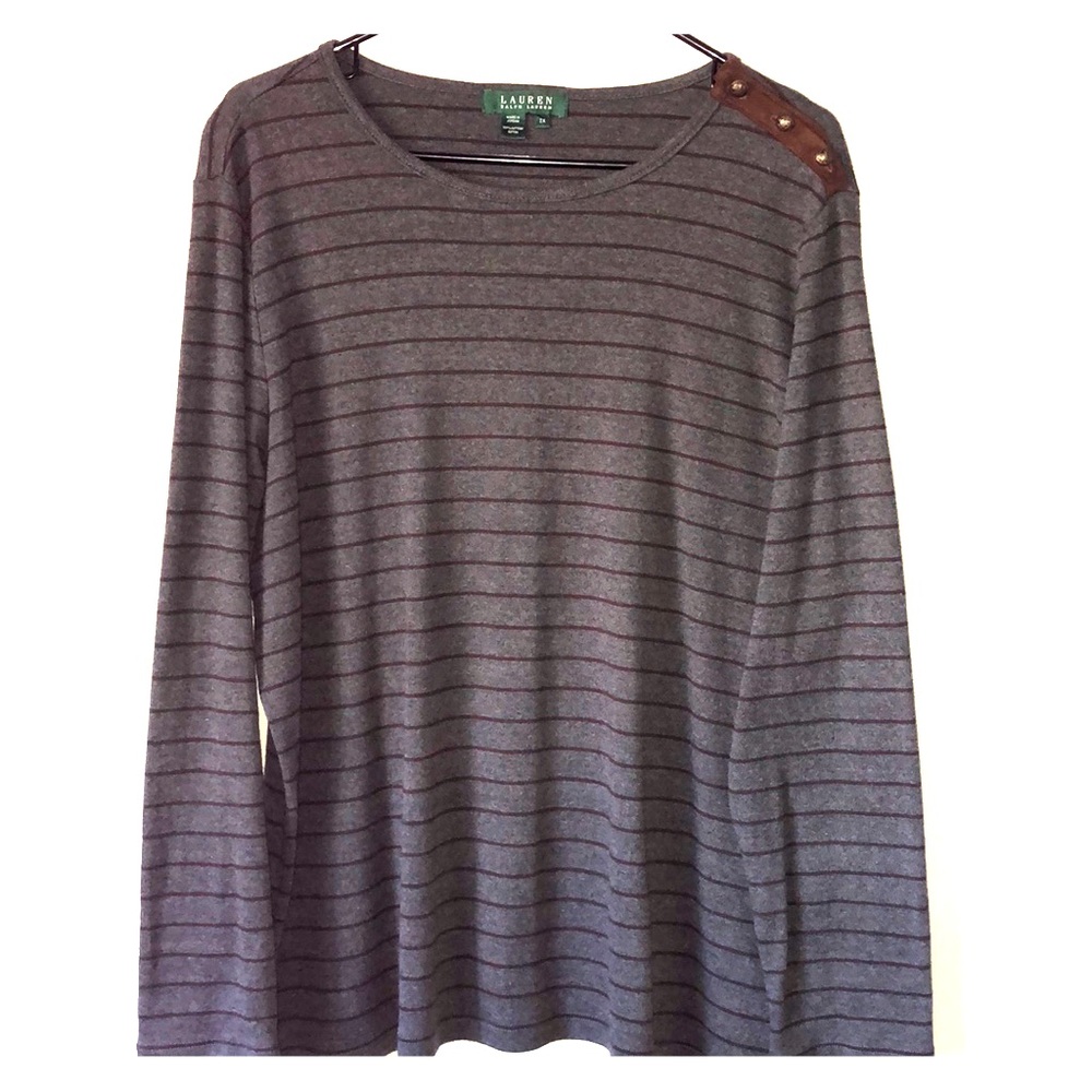 Lauren by Ralph Lauren grey and brown striped top